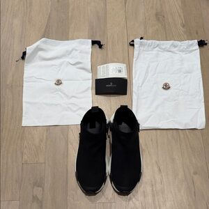 Moncler Black High-Top Slip-On Fabric Sneakers with White Sole